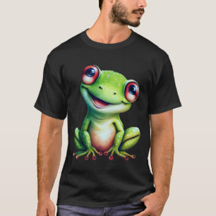 Schattige groene kikker met brede ogen en een glim t-shirt