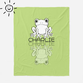 Schattige Groene Kikker Reflectie Doodle Aangepast Fleece Deken