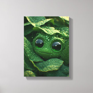 Schattige Groene Kikker Verborgen in Dauwachtige B Canvas Afdruk