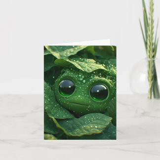 Schattige Groene Kikker Verborgen in Dauwachtige B Kaart
