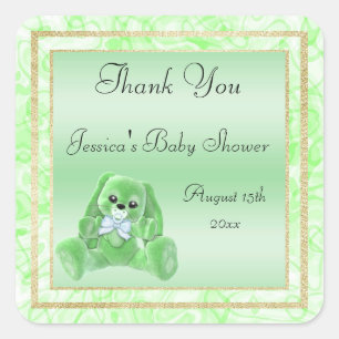 Schattige Groene Konijn Bedankt Baby Shower Vierkante Sticker