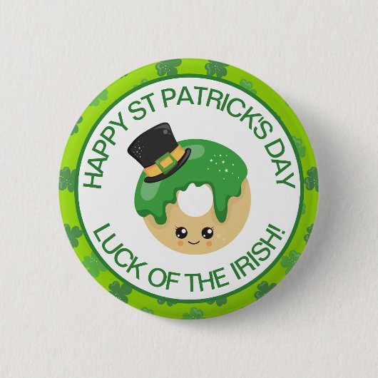 Schattige Groene Lachende Ierse Kabouter Hoed Donu Ronde Button 5,7 Cm (Voorkant)