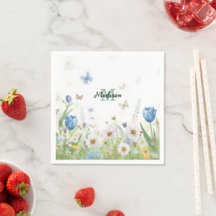 Schattige groene lente bloem wilde bloem boeket mo servet