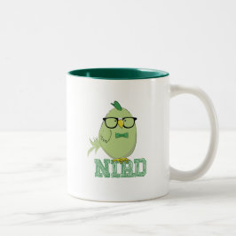 Schattige Groene Nerd Vogel met Bril Tweekleurige Koffiemok