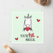 Schattige Groene Rode Harten Eenhoorn Kinderen Val Notitiekaartje (Voorkant / Achterkant in situ)