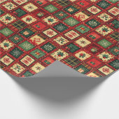 Schattige groene rode patchworkblokken Kerstmis Cadeaupapier (Hoek)
