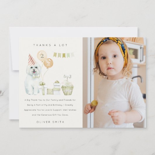 Schattige groene roestige hond verjaardagsfoto voo bedankkaart (Voorkant)