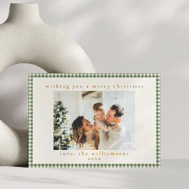 Schattige groene ruit aangepaste twee foto kerst feestdagenkaart