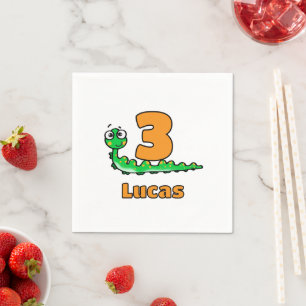 Schattige Groene Rups 3e Verjaardag Aangepaste Naa Servet