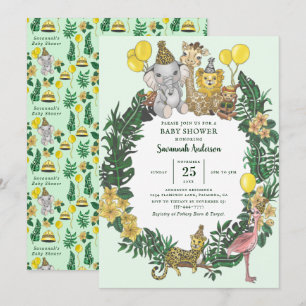 Schattige Groene Safari Dieren Jongen Baby shower Kaart