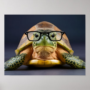 Schattige groene schildpad met bril poster