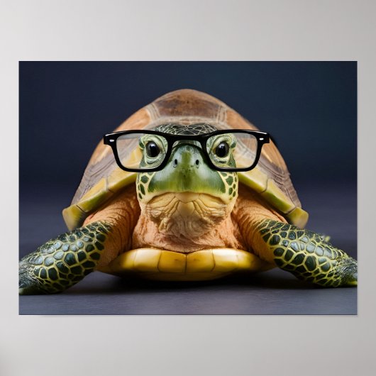 Schattige groene schildpad met bril poster (Voorkant)
