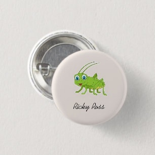 Schattige groene sprinkhaan paars ronde button 3,2 cm