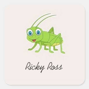 Schattige groene sprinkhaan paars vierkante sticker