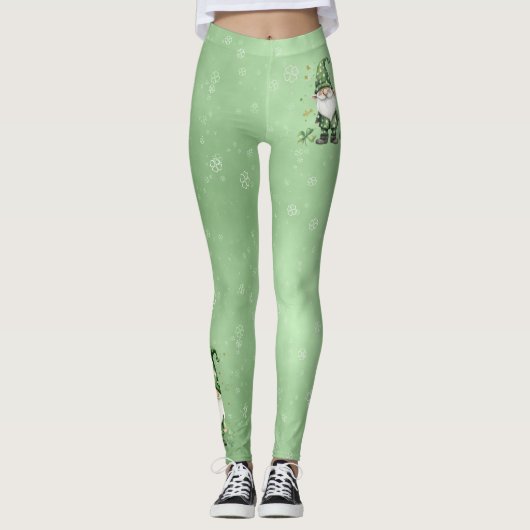Schattige groene St. Patrick's Day Gnomes Leggings (Voorkant)