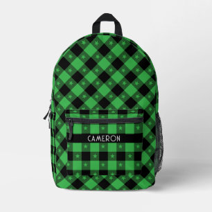 Schattige Groene Ster Buffalo Plaid Pattern Naam t Bedrukte Rugzak