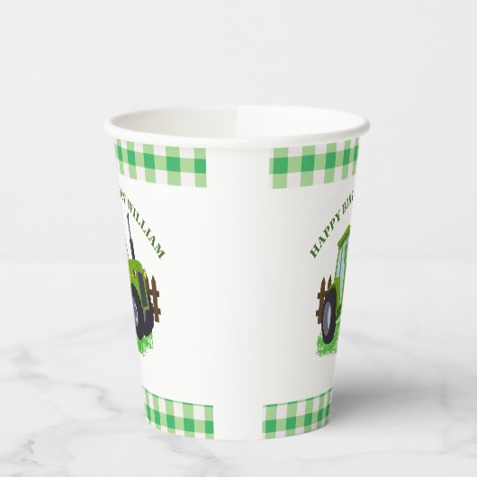 Schattige Groene Tractor Verjaardagsfeestje Papieren Bekers (Links)