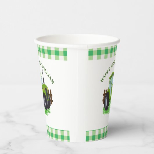 Schattige Groene Tractor Verjaardagsfeestje Papieren Bekers (Rechts)