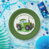 Schattige Groene Tractor Verjaardagsfeestje Papieren Bordje (Feest)