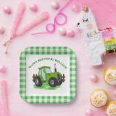 Schattige Groene Tractor Verjaardagsfeestje Papieren Bordje (Feest)
