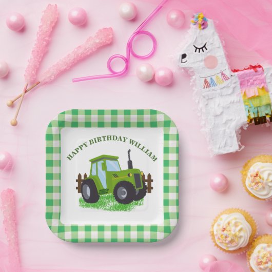 Schattige Groene Tractor Verjaardagsfeestje Papieren Bordje (Feest)