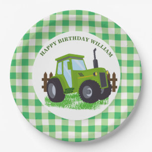 Schattige Groene Tractor Verjaardagsfeestje Papieren Bordje