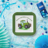 Schattige Groene Tractor Verjaardagsfeestje Papieren Bordje (Feest)