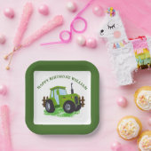 Schattige Groene Tractor Verjaardagsfeestje Papieren Bordje (Feest)