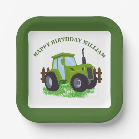 Schattige Groene Tractor Verjaardagsfeestje Papieren Bordje (Voorkant)
