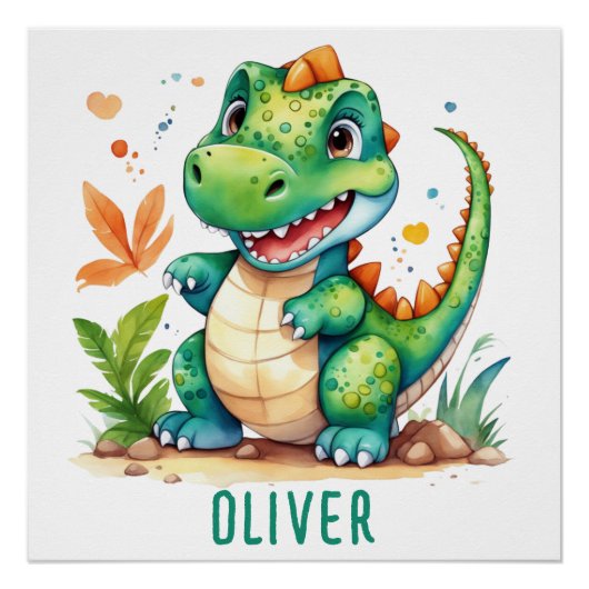 Schattige Groene Trex Dinosaurus Persoonlijk Perfect Poster (Voorkant)
