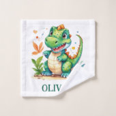 Schattige Groene Trex Dinosaurus Persoonlijk Washandje (Wasdoekje)