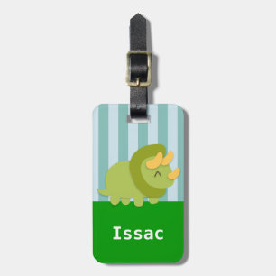 Schattige groene Triceratops-dinosauriër voor kind Bagagelabel
