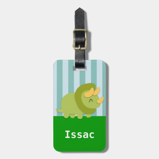 Schattige groene Triceratops-dinosauriër voor kind Bagagelabel (Voorkant verticaal)