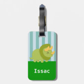 Schattige groene Triceratops-dinosauriër voor kind Bagagelabel (Achterkant verticaal)