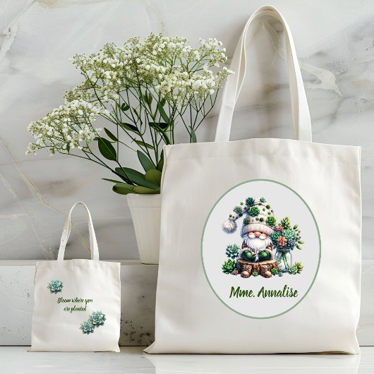 Schattige Groene Waterverf Gnome Succulent Tote Bag