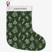 Schattige groene witte Doodle Grote Kerstsok (Voorkant)