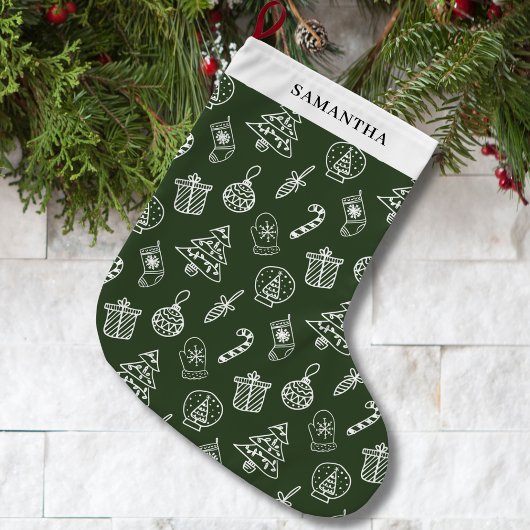 Schattige groene witte Doodle Grote Kerstsok