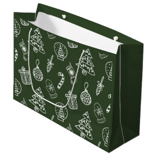 Schattige groene witte Doodle Kerst  Groot Cadeauzakje