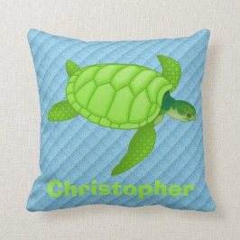 Schattige groene zeeschildpad op blauwe ondergrond kussen