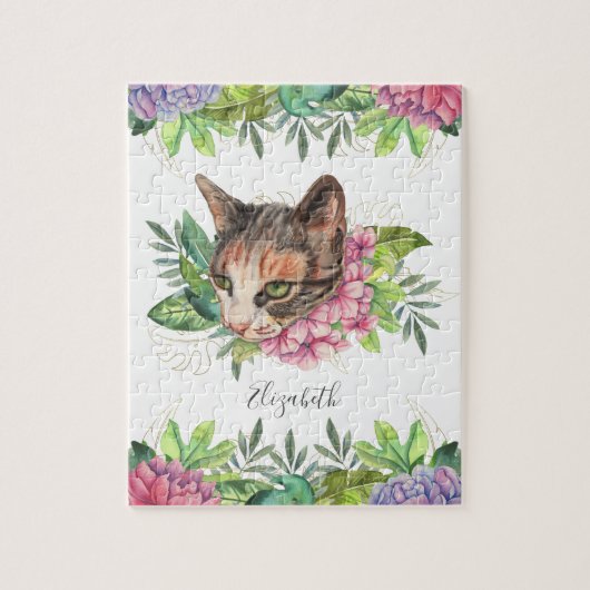 Schattige groenogige bloemkatnaam legpuzzel (Verticaal)