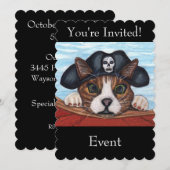 Schattige groenogige kat in zwarte piratenhoed rod kaart (Voorkant / Achterkant)