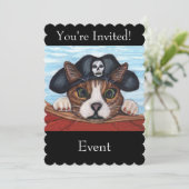 Schattige groenogige kat in zwarte piratenhoed rod kaart (Staand voorkant)