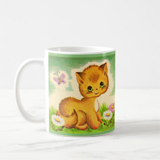 schattige groenogige kitten print koffiemok (Links)