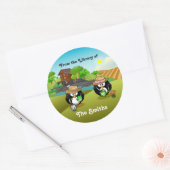Schattige groenten en fruit, tuinman Penguin Coupl Ronde Sticker (Envelop)