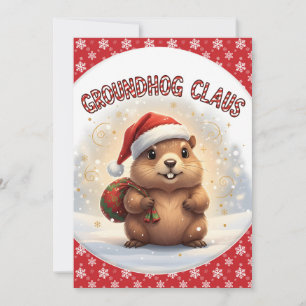 Schattige Grondhaas Claus Grappige Grondhaas Kerst Feestdagenkaart