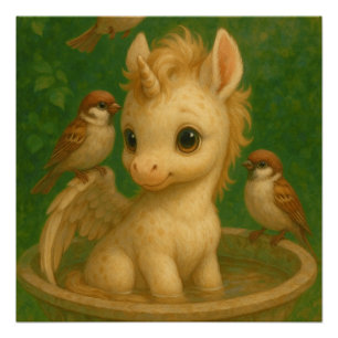 Schattige, grootoogig, baby unisus, pegasus eenhoo perfect poster