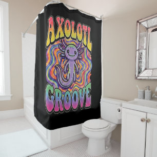 Schattige Groovy Hippie Axolotl Retro 70s Regenboo Douchegordijn