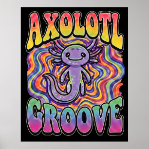 Schattige Groovy Hippie Axolotl Retro 70s Regenboo Poster