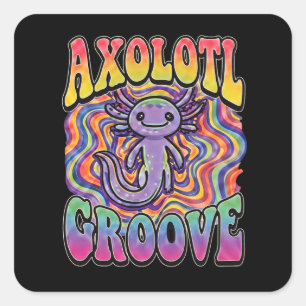 Schattige Groovy Hippie Axolotl Retro 70s Regenboo Vierkante Sticker