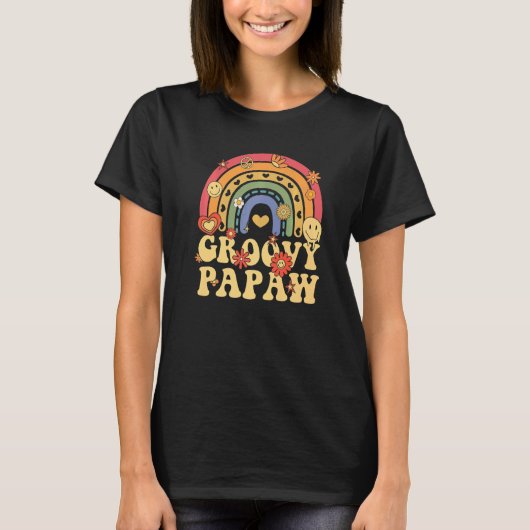 Schattige Groovy Papaw Retro Groovy Rainbow T-shirt (Voorkant)